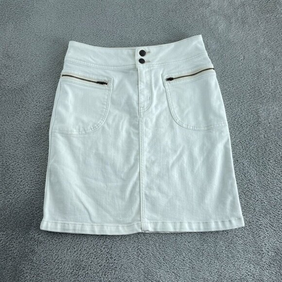 Prana Dresses & Skirts - Prana White Denim Skirt With Zipper Pockets & Back Pockets Size 6  4652